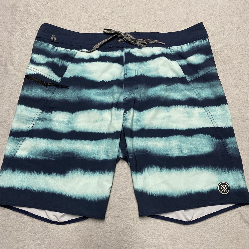 Roark Boardshorts Mens 36 Blue Stripe Drawstring Beach Outdoors Savage 9" Inseam